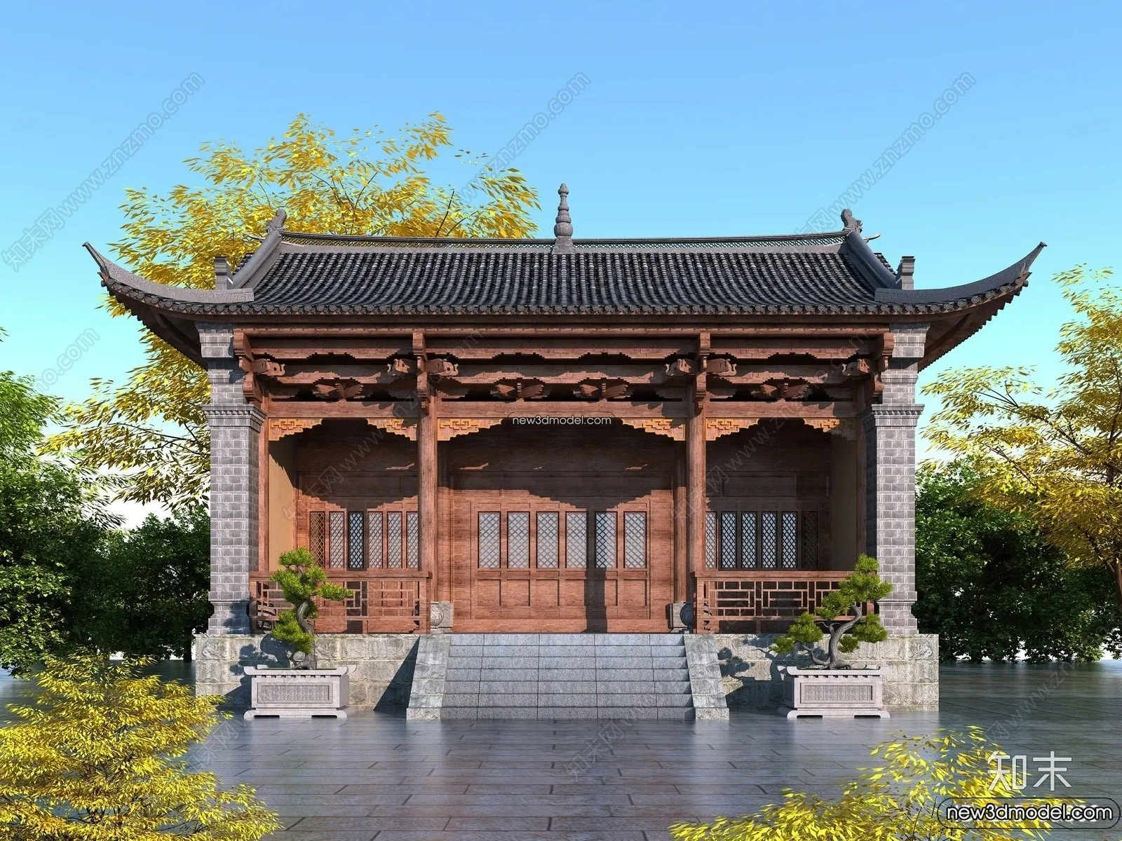 Exterior 3D Models of Pagoda – 3D Scenes – 077 – VRAY