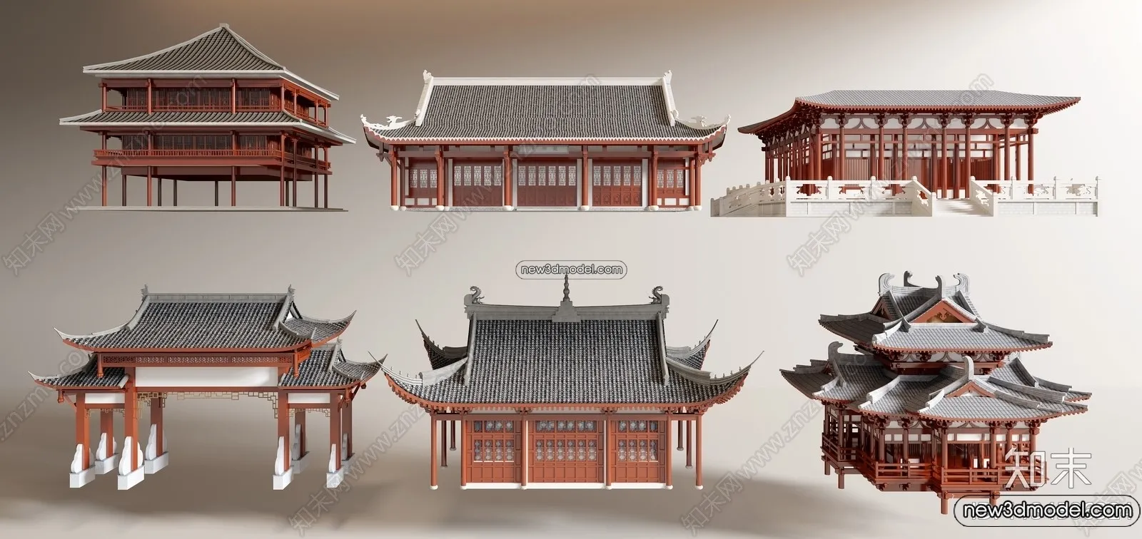Exterior 3D Models of Pagoda – 3D Scenes – 080 – VRAY