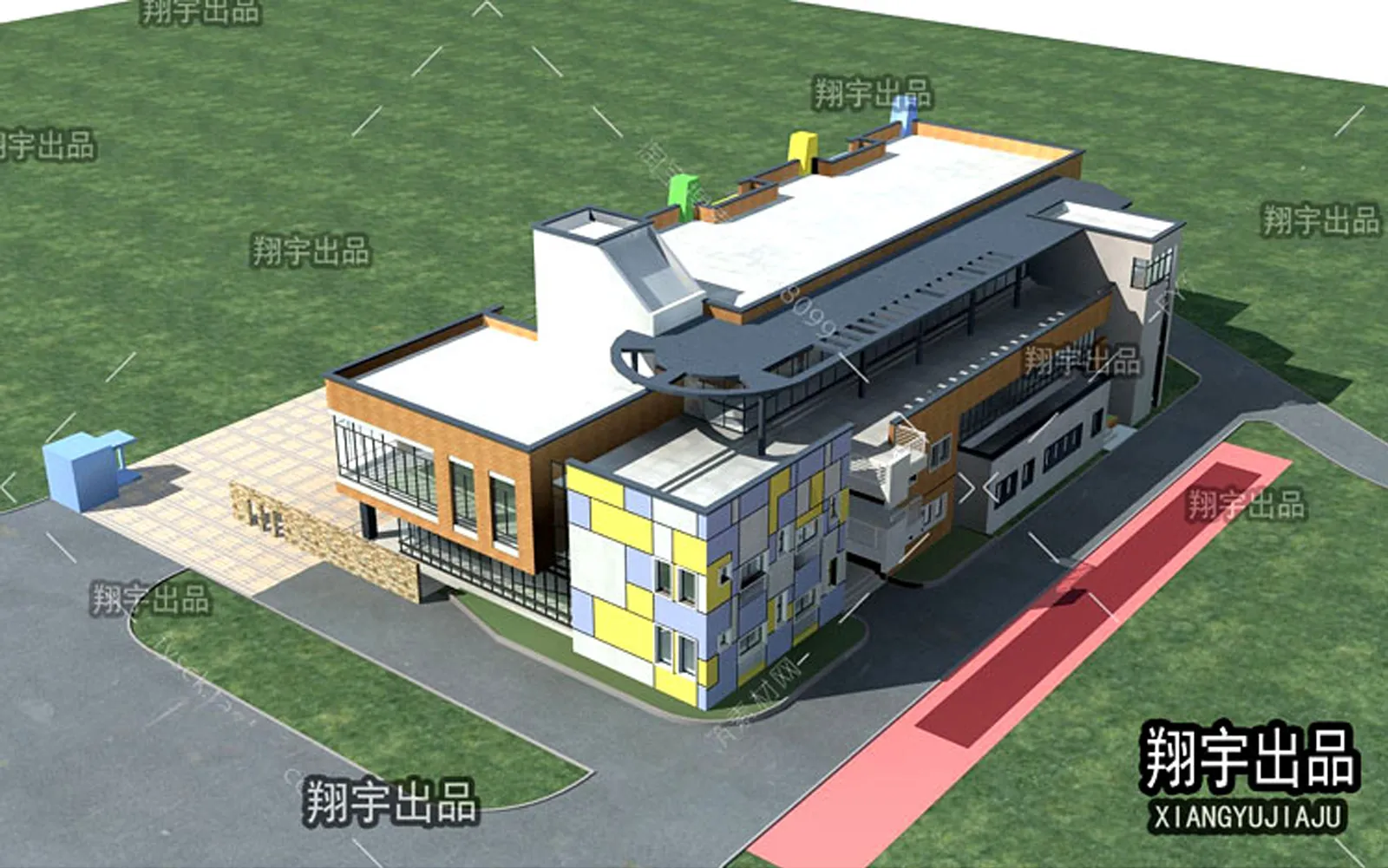 Exterior 3D Models of Shool – 3D Scenes – 001 – VRAY