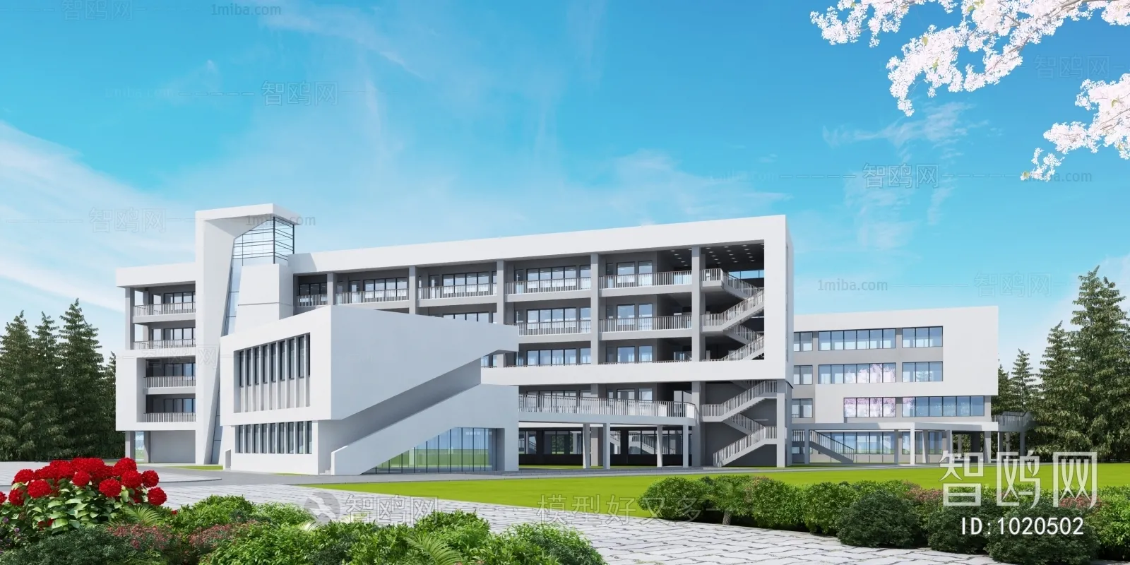 Exterior 3D Models of Shool – 3D Scenes – 008 – VRAY