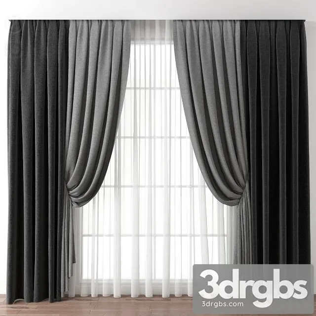 Fabric Gray Curtain 3D Model Download
