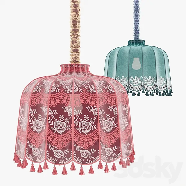 Fabric lampshade with tassels 3D Model