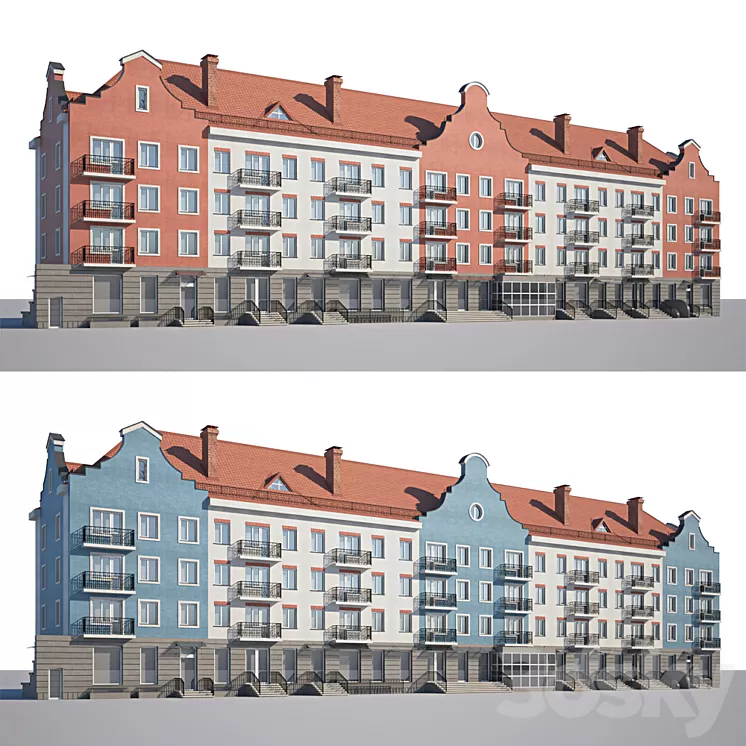 Facade of low-rise houses 3D Model