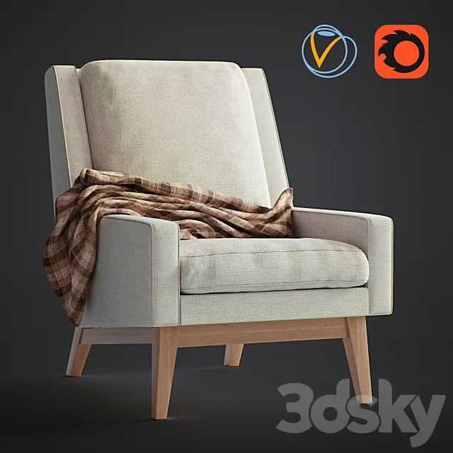 Faceted Wood Frame Armchair 3D Model