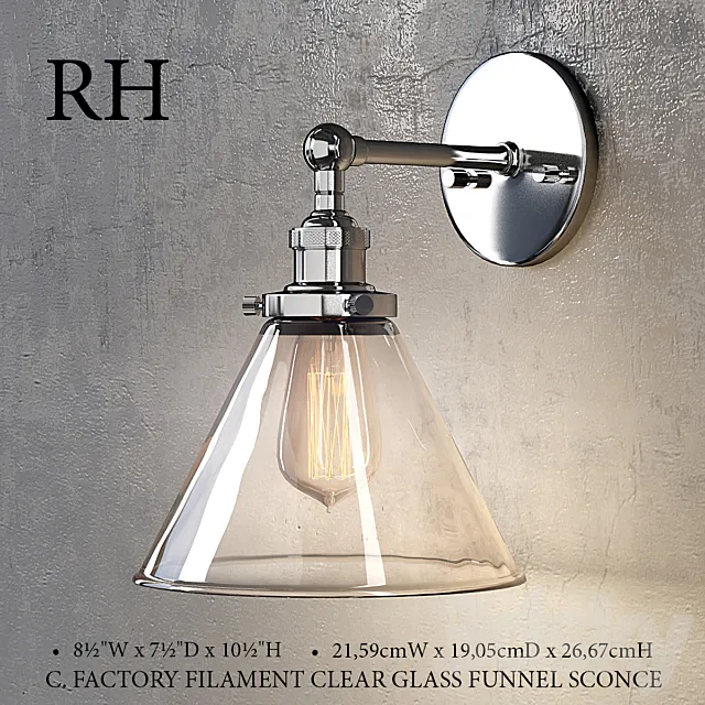 FACTORY FILAMENT CLEAR GLASS FUNNEL SCONCE 3D Model FACTORY FILAMENT CLEAR GLASS FUNNEL SCONCE 3D Model
