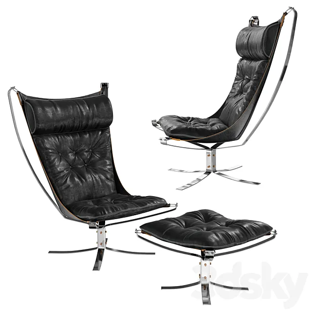 Falcon Chrome Chair & Ottoman 3D Model