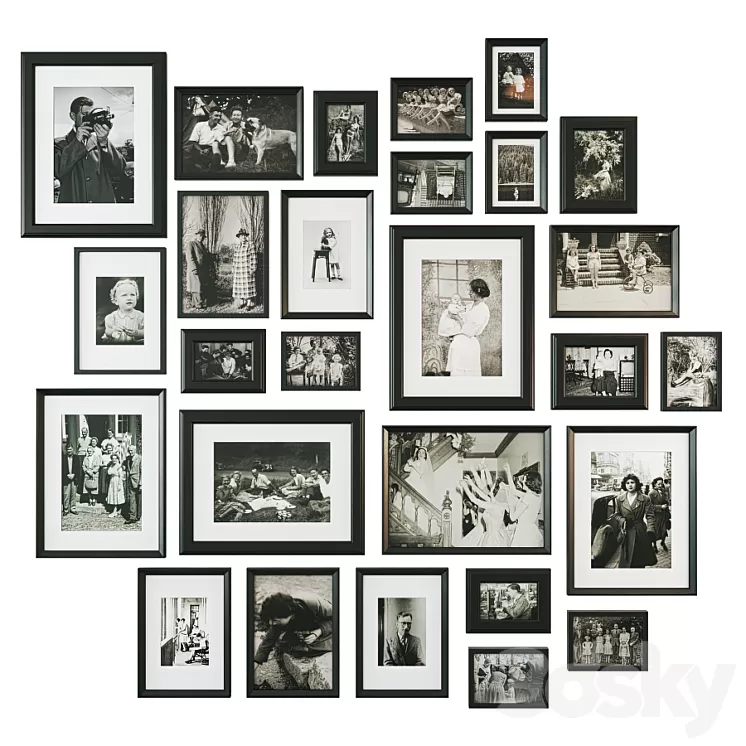 Family retro photo wall 3D Model Free Download