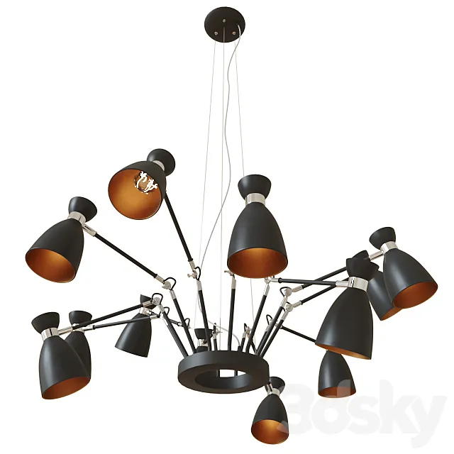 FARO barcelona. RETRO Black and copper pendant lamp 12L 3DModel FARO barcelona. RETRO Black and copper pendant lamp 12L 3DModel