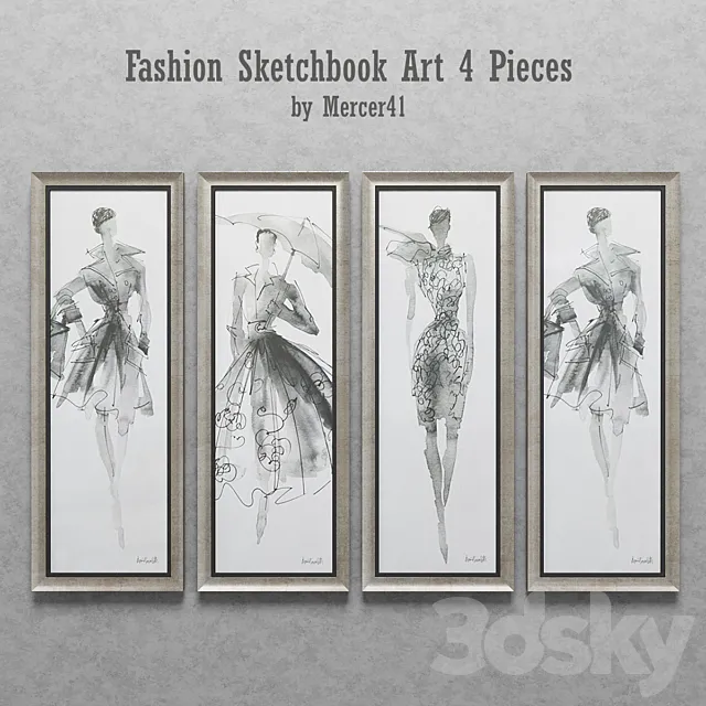 Fashion Sketchbook Art 4 Pieces 3D Model Fashion Sketchbook Art 4 Pieces 3D Model