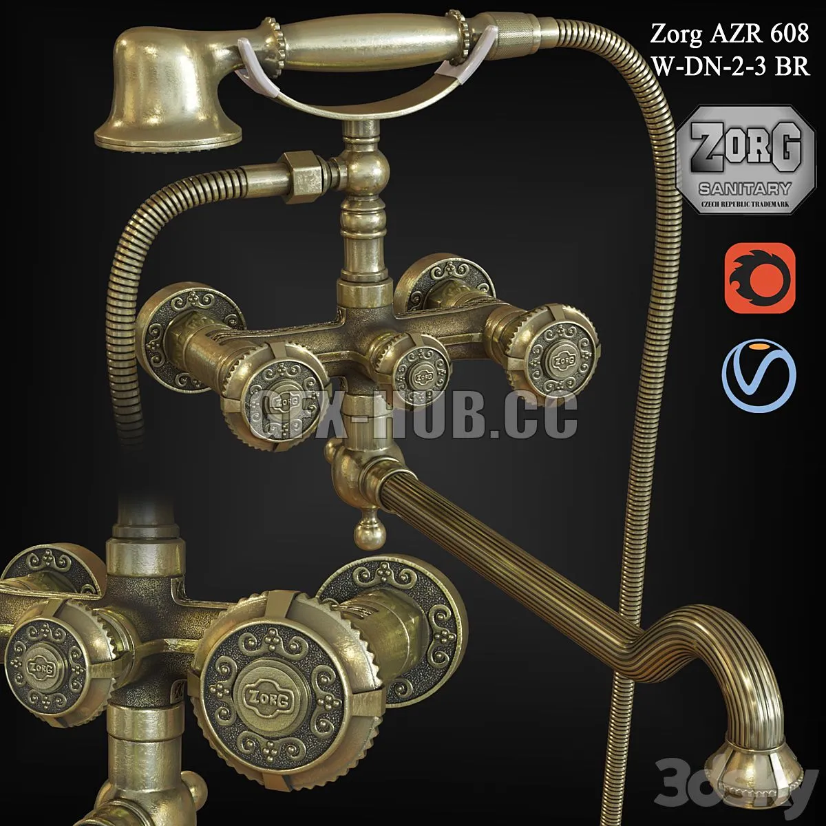 Faucet Zorg AZR 608 W-DN-2-3 BR 3D Model