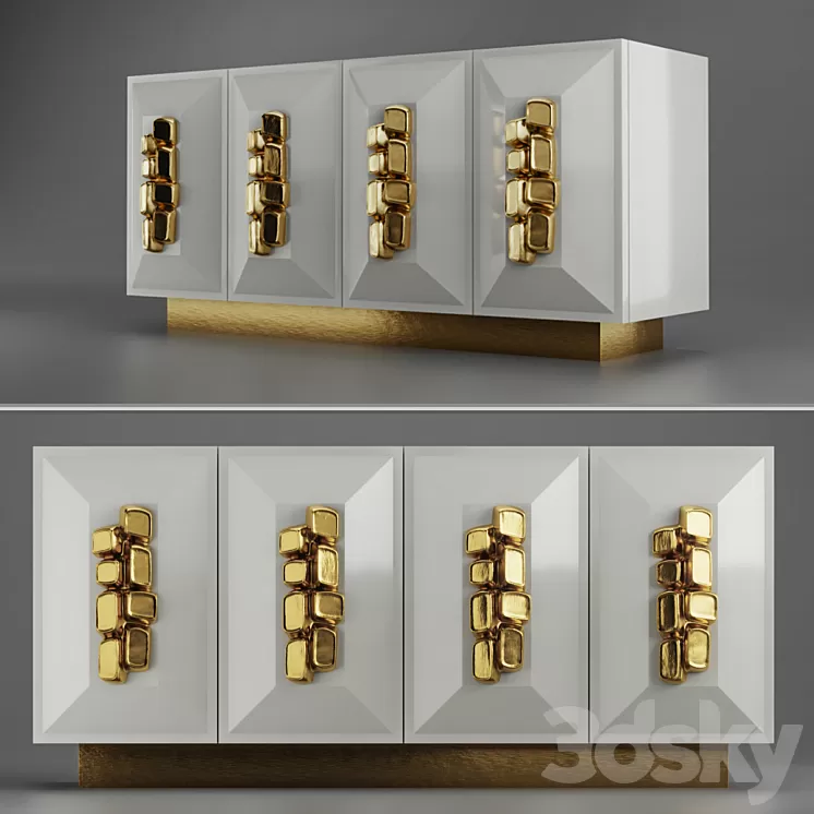FAUSTINE CREDENZA – Modern cream lacquer with gold handles 3D Model FAUSTINE CREDENZA – Modern cream lacquer with gold handles 3D Model
