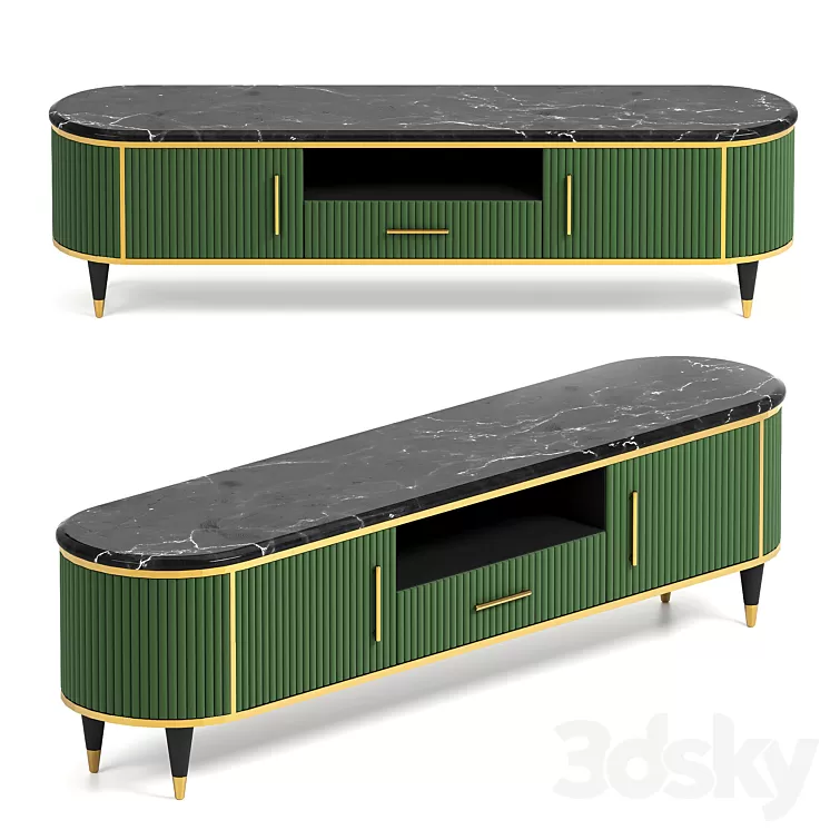 Faux Marble Top Green Media Stand 3D Model Free Download