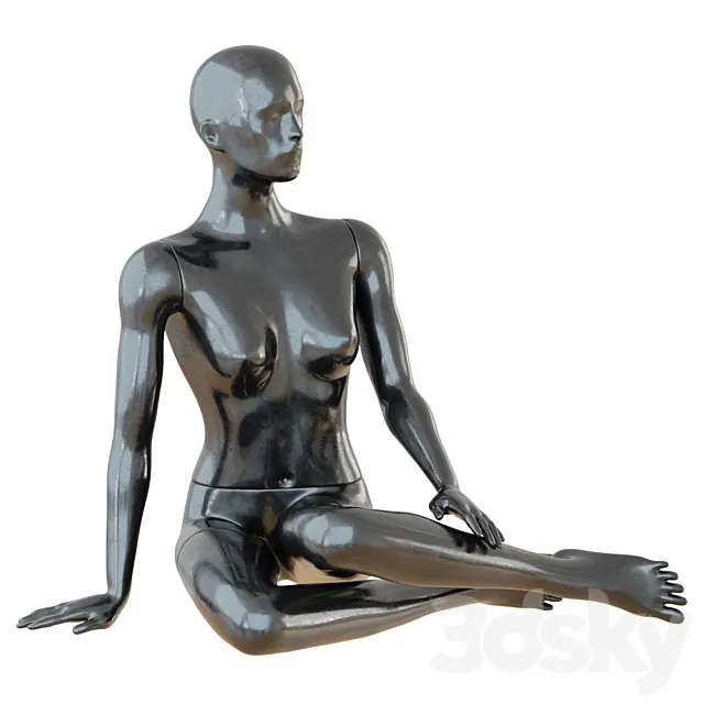 Female Black Mannequin Sitting On The Floor 65 3D Model