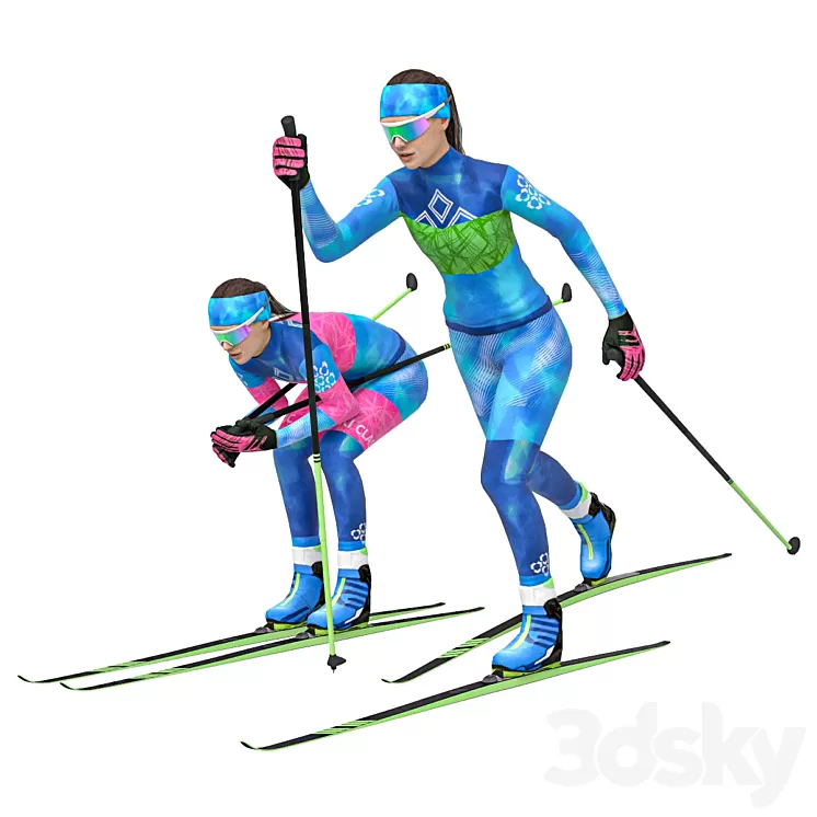 Female skier. Classic skiing 3D Model