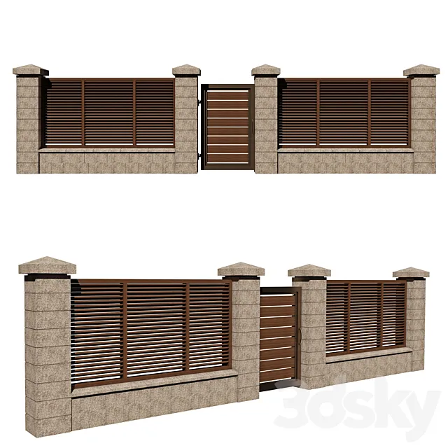 Fence with gate 3D Model Fence with gate 3D Model