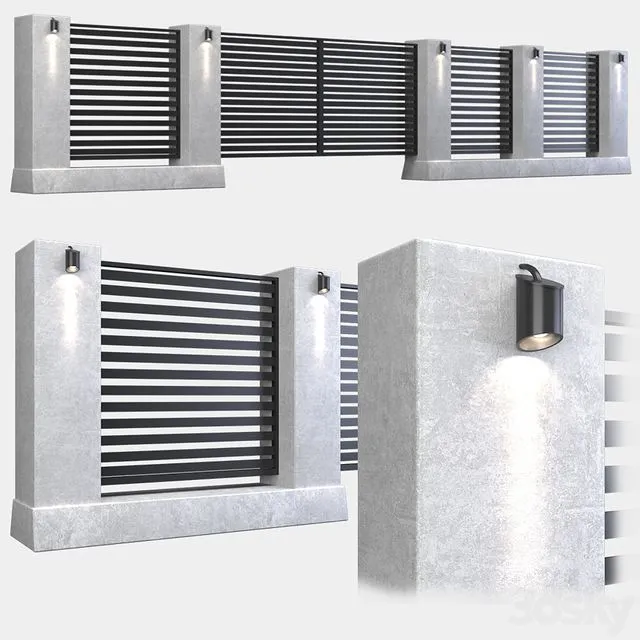 Fence with gate 3D Model Fence with gate 3D Model