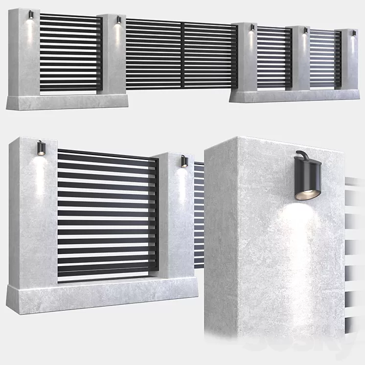 Fence with gate 3D Model Fence with gate 3D Model