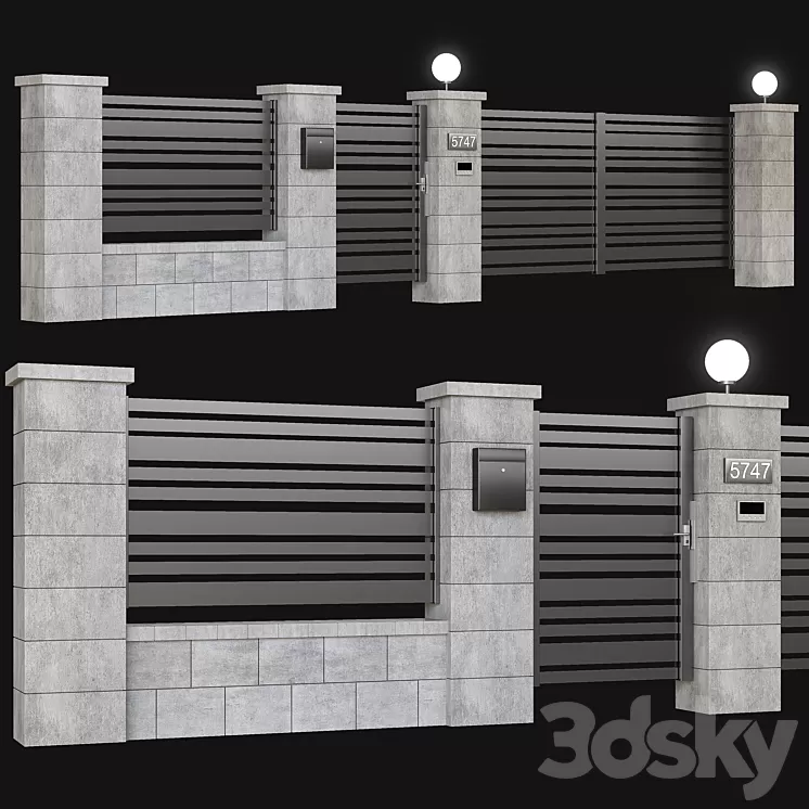 Fence with gate and intercom 3D Model