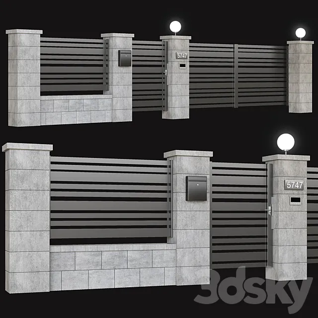Fence with gate and intercom 3D Model Fence with gate and intercom 3D Model