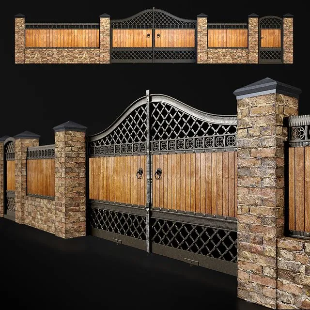 Fence with gate and wicket 3 3D Model Fence with gate and wicket 3 3D Model