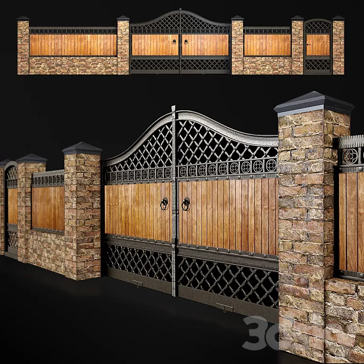 Fence with gate and wicket 3 3D Model