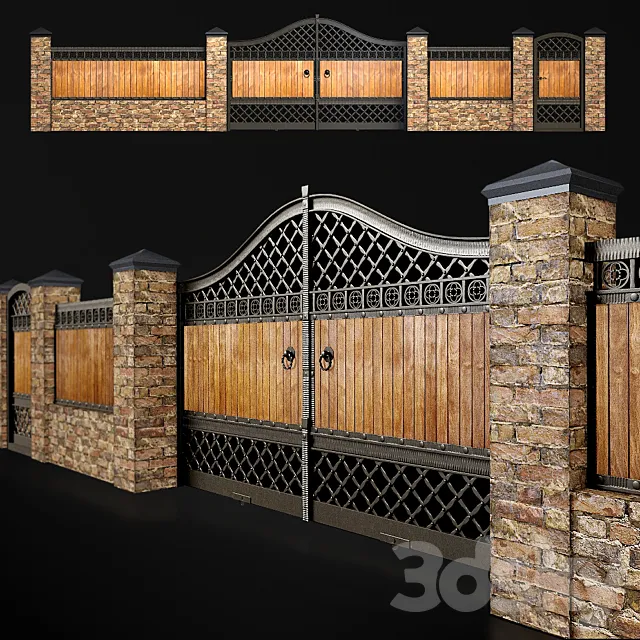 Fence with gate and wicket 3 3DModel Fence with gate and wicket 3 3DModel