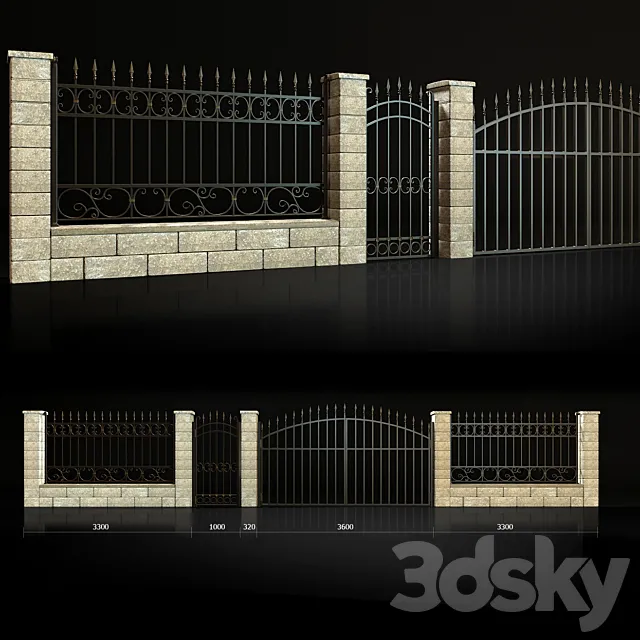 Fence with gate and wicket 4 3D Model Fence with gate and wicket 4 3D Model