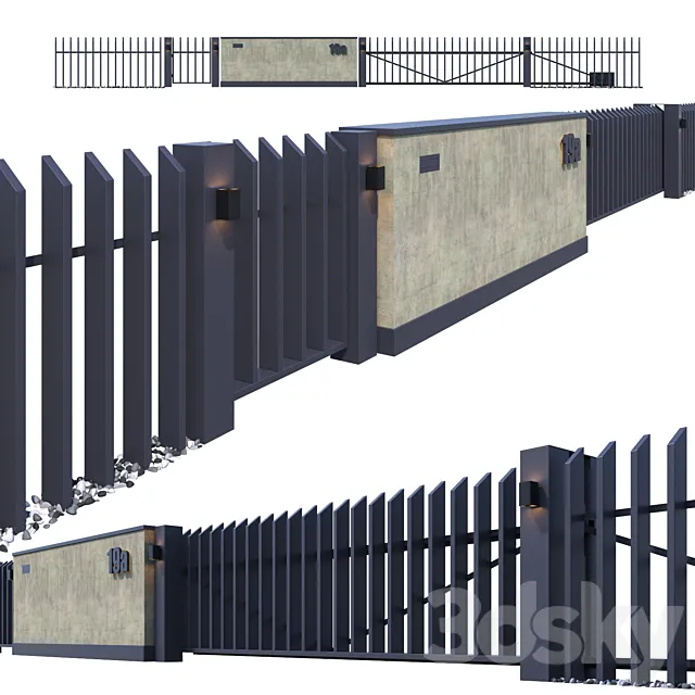 Fence with sliding gates 3D Model Fence with sliding gates 3D Model