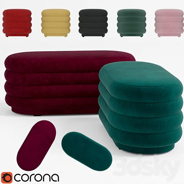 Ferm Living – Velour Pouf oval 3D Model Ferm Living – Velour Pouf oval 3D Model
