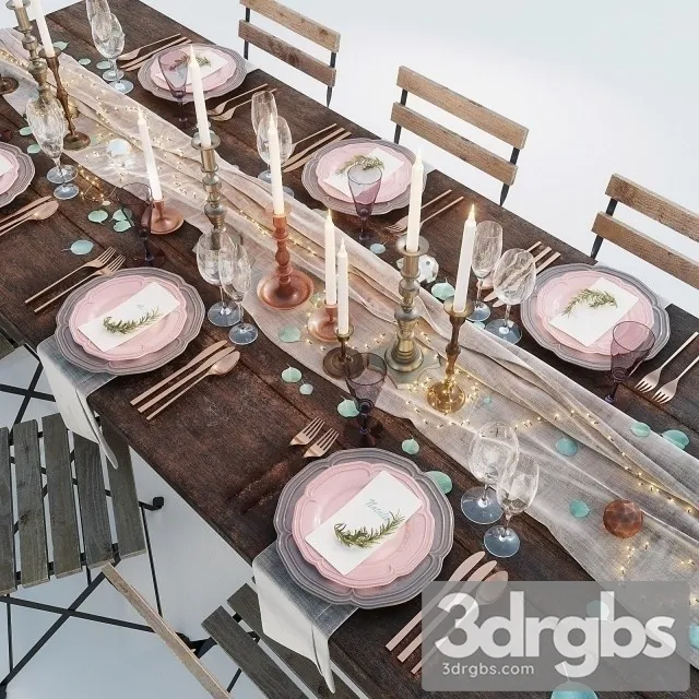 Festive Table Setting Pink 3D Model Download