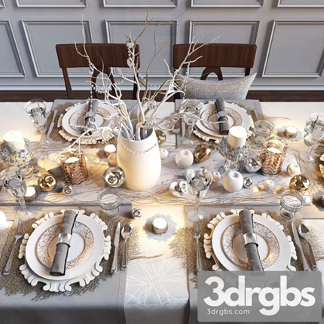 Festive table setting with apples 3D Model Download