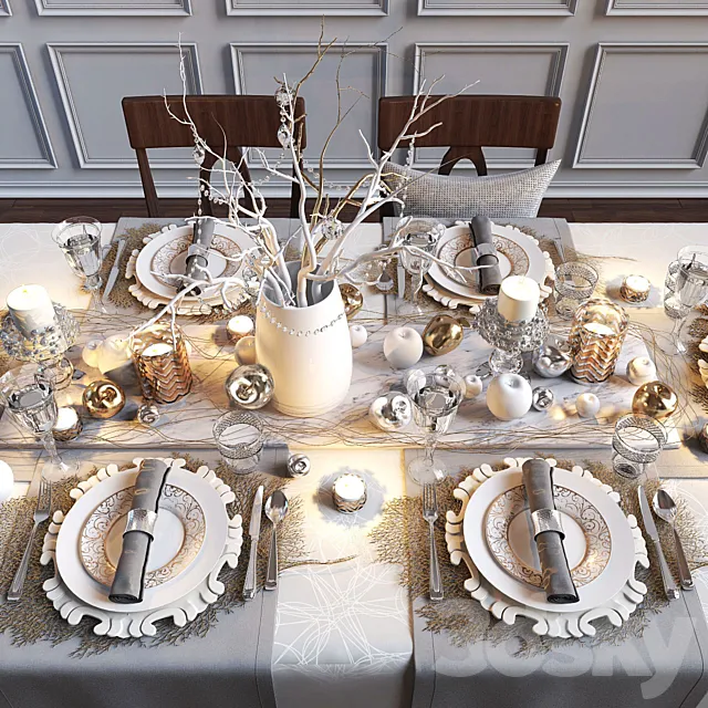 Festive table setting with apples 3DModel