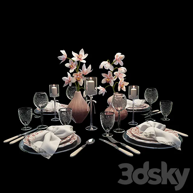 Festive table setting with orchids 3DModel
