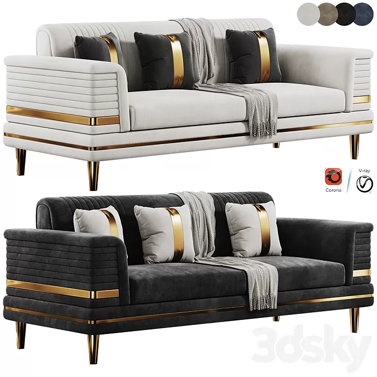 FH 7166 Sofa Set 3D Model Free Download