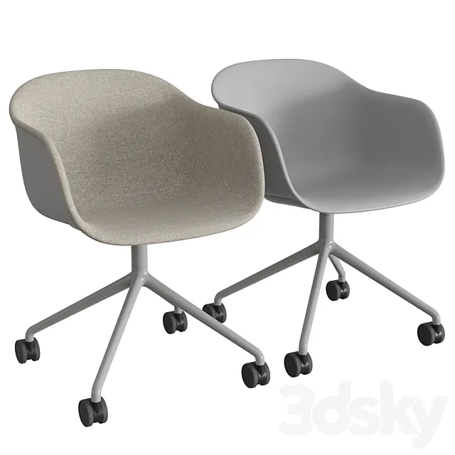 Fiber Armchair Swivel Base W. Castors 3DModel