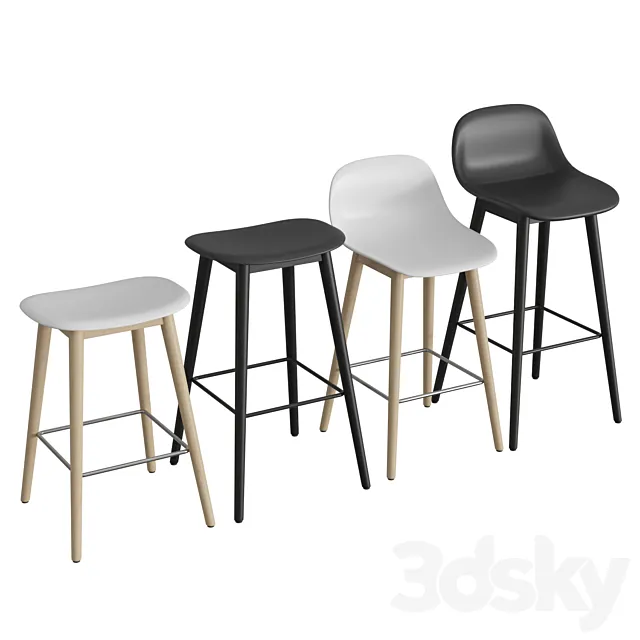 Fiber Bar Stool Wood Base 3DModel Fiber Bar Stool Wood Base 3DModel