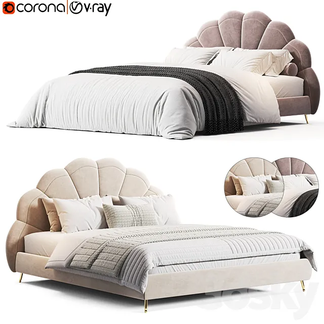 Figueroa Beige Suede bed by Casaspace 3D Model