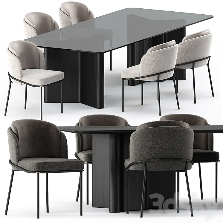 FIL NOIR chair and LOU Dining Table by Minotti 3D Model Free Download