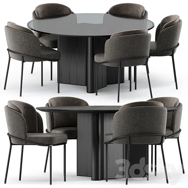 FIL NOIR chair and LOU Dining Table by Minotti 3D Model