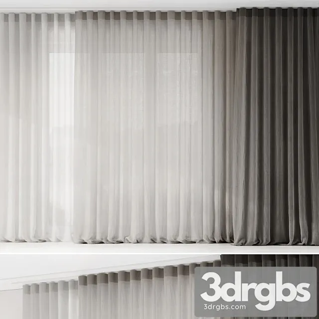 Fine Linen Floor Pleated Curtains On Ceiling Cornice 3D Model Download