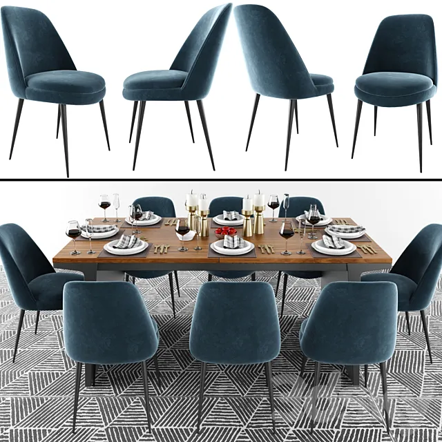 Finley Low-Back Dining Chair Set 3D Model