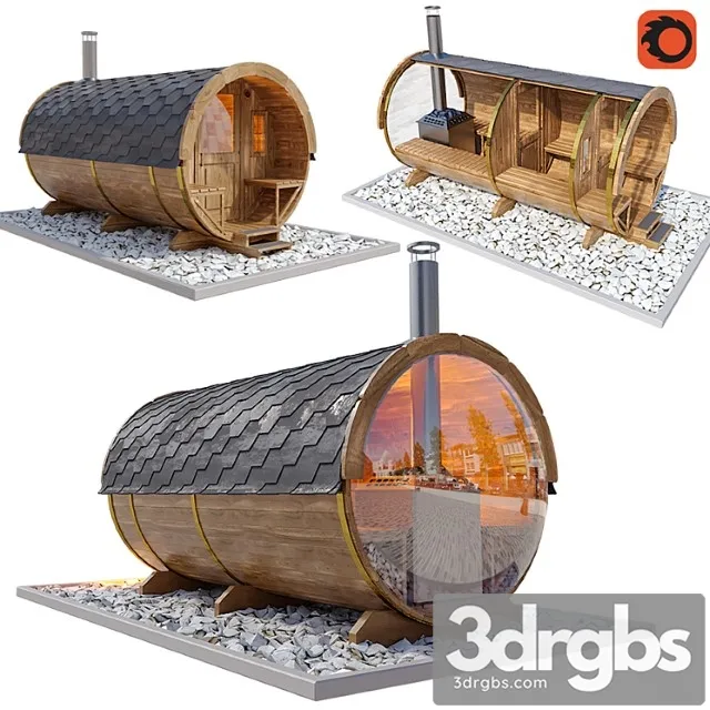 Finnish Outdoor Barrel Sauna 3D Model Download