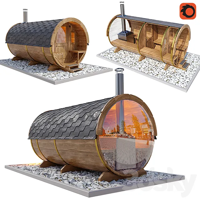 Finnish Outdoor Barrel Sauna 3D Model