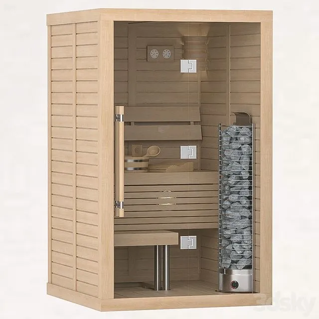 Finnish sauna Sawo Glass Front 3D Model Finnish sauna Sawo Glass Front 3D Model