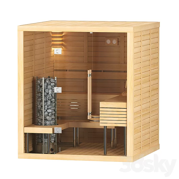Finnish sauna Sawo Glass Front 3D Model