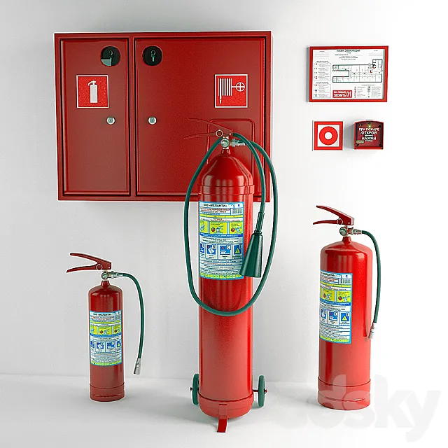 Fire extinguishers and fire cabinet 3D Model Fire extinguishers and fire cabinet 3D Model