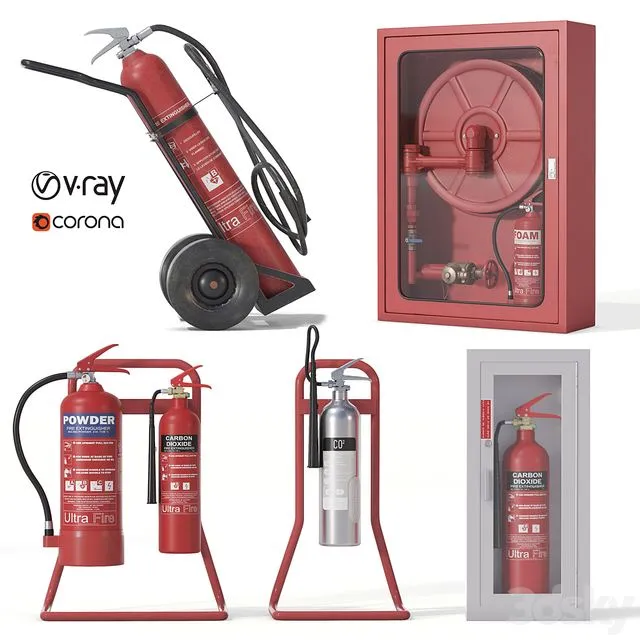 Fire Extinguishers Set 3D Model