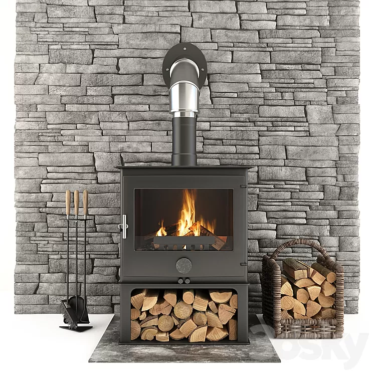 Fireplace and accessories 3D Model