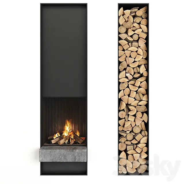 Fireplace and firewood 3DModel
