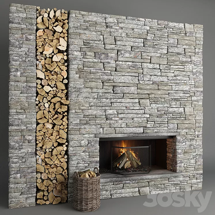 Fireplace and firewood 5 3D Model